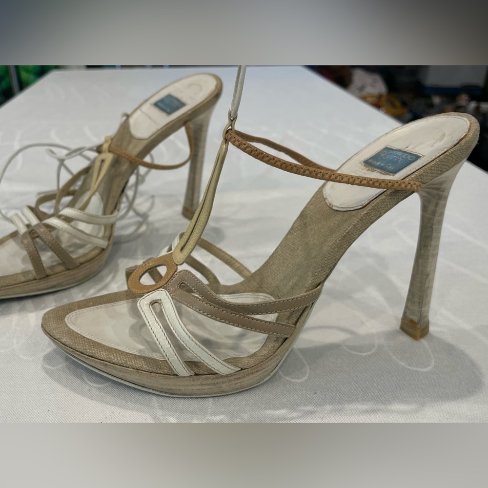 Goffredo Fantini White/Gold strapped Heels